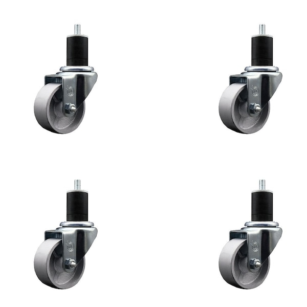 3'' Semi Steel Wheel Swivel 1-3/4'' Expanding Stem Caster Set, 4PK
